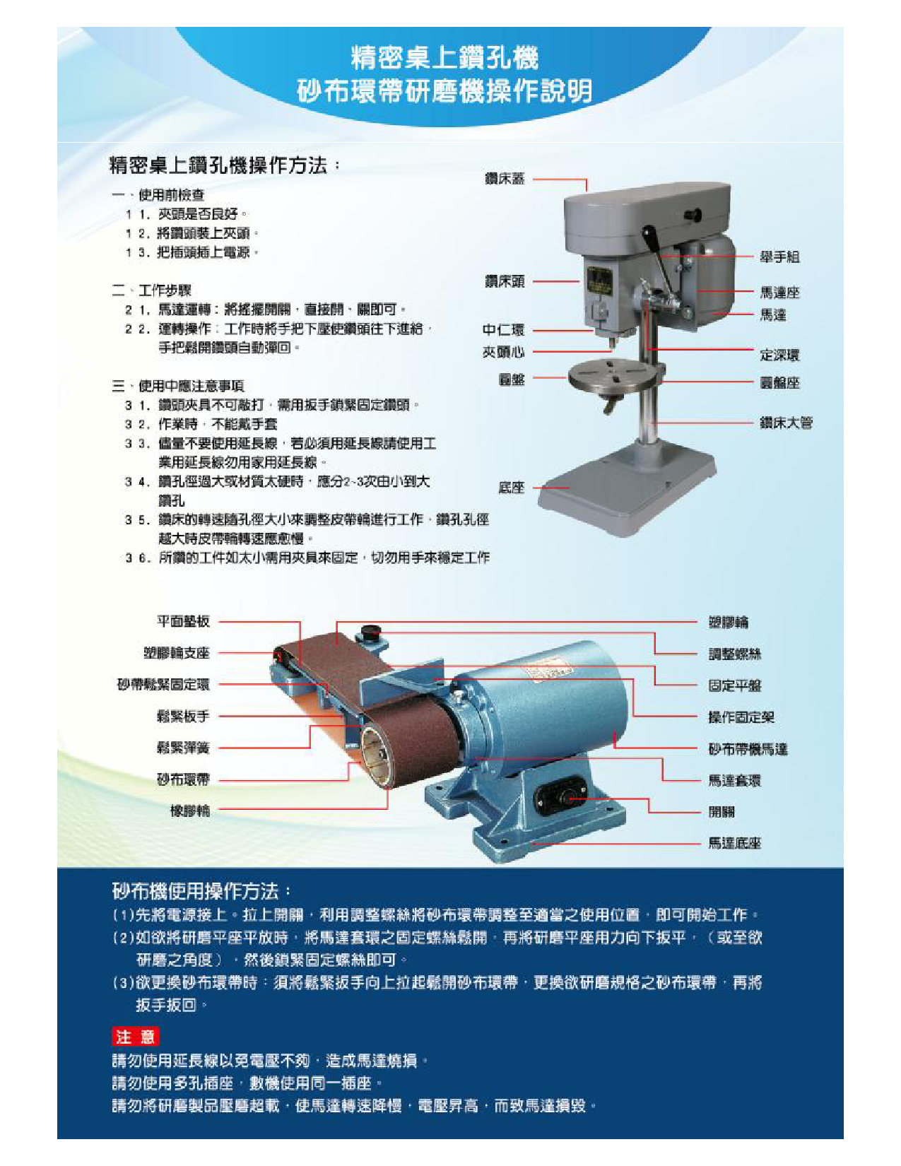 志韋鉆床和砂帶機(jī)使用說(shuō)明
